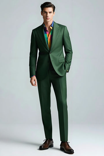 Dark Green Peak Lapel 2 Piece Slim Fit Prom Suits